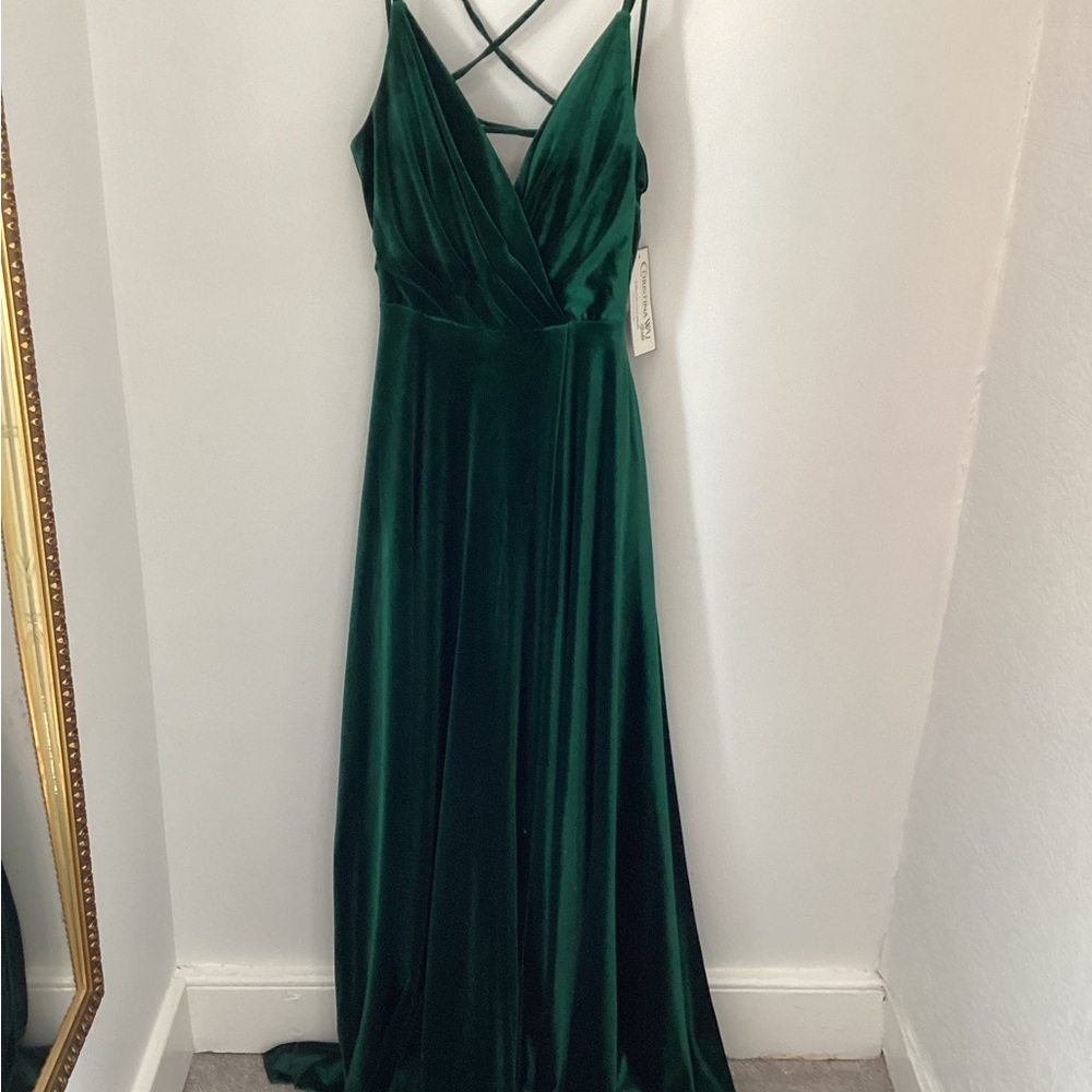 Christina Wu Elegant Green Velvet Evening Gown